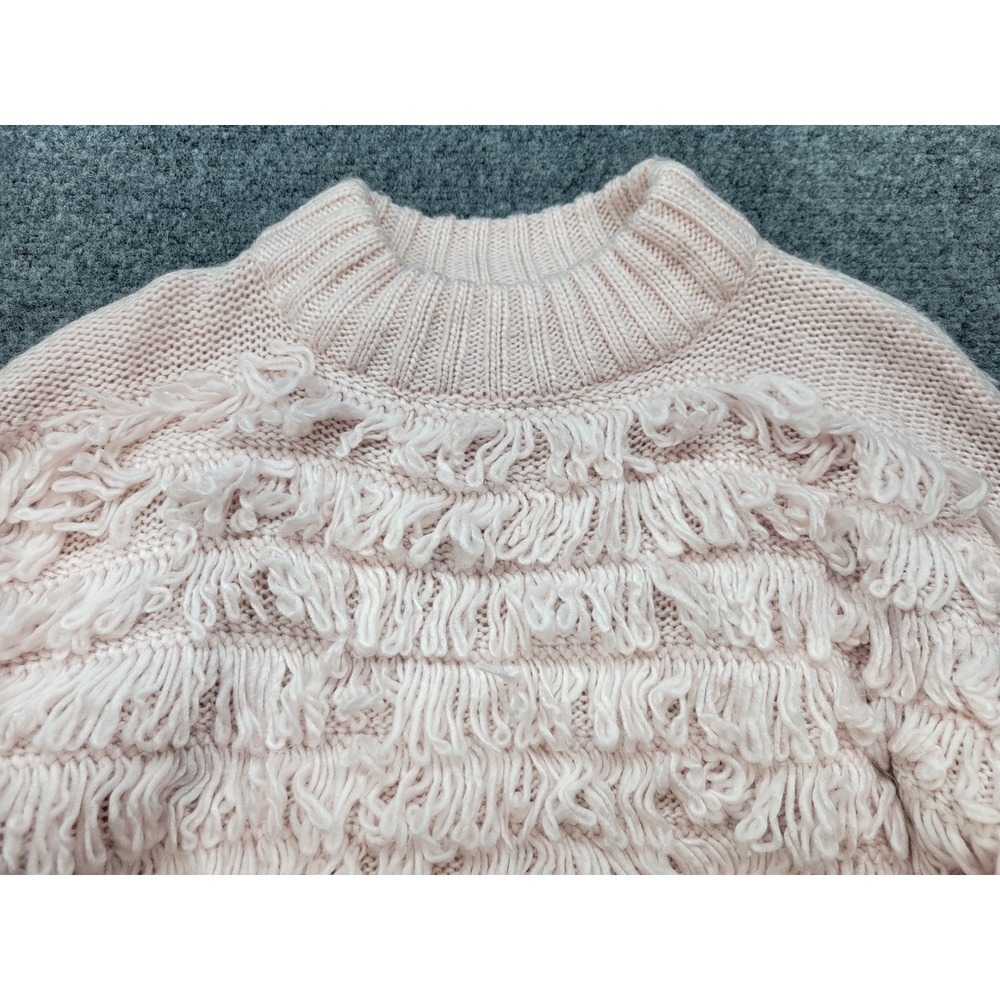Urban Outfitters Shaggy Fringe Knit Sweater Pink Mock Neck Cropped Medium UO - Picture 3 of 16